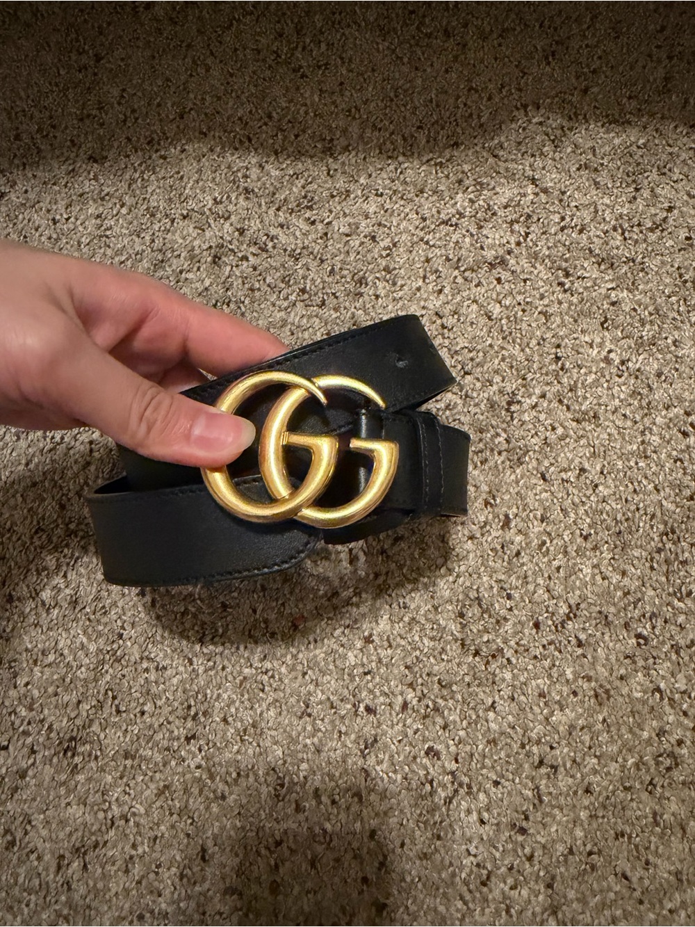 Gucci Black Leather Belt with Gold Double G Buckle